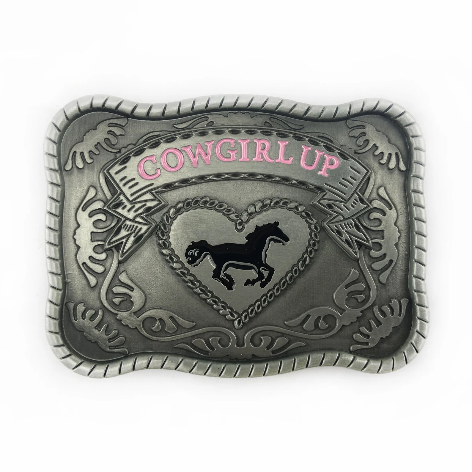 WesBuck Brand Cowgirl up Heart Metal Vintage Belt Buckle Handmade Homemade Accessories Waistband DIY Western Cowboy Rock Style