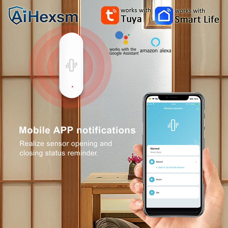 NEW Quality Tuya WiFi Vibration Sensor Door Window Glass Broken Detector Home Security Anti-theft Smart Life APP Real-Time Alert