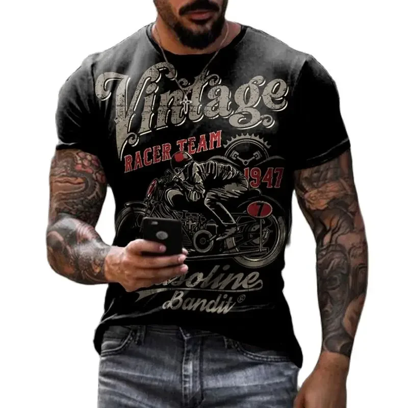 

Summer Vintage Men's T Shirt 3d Motorcycle Printed Short Sleeves Streetwear Motor Tees Tops Oversized Tshirts For Men Clothing