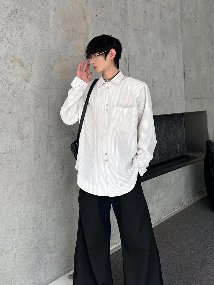 MARTHENAUT Original Design Loose Fit Men's Shirt Striped Casual Style Long Sleeve Lazy Feel Autumn Wear Polyester Cotton Blend