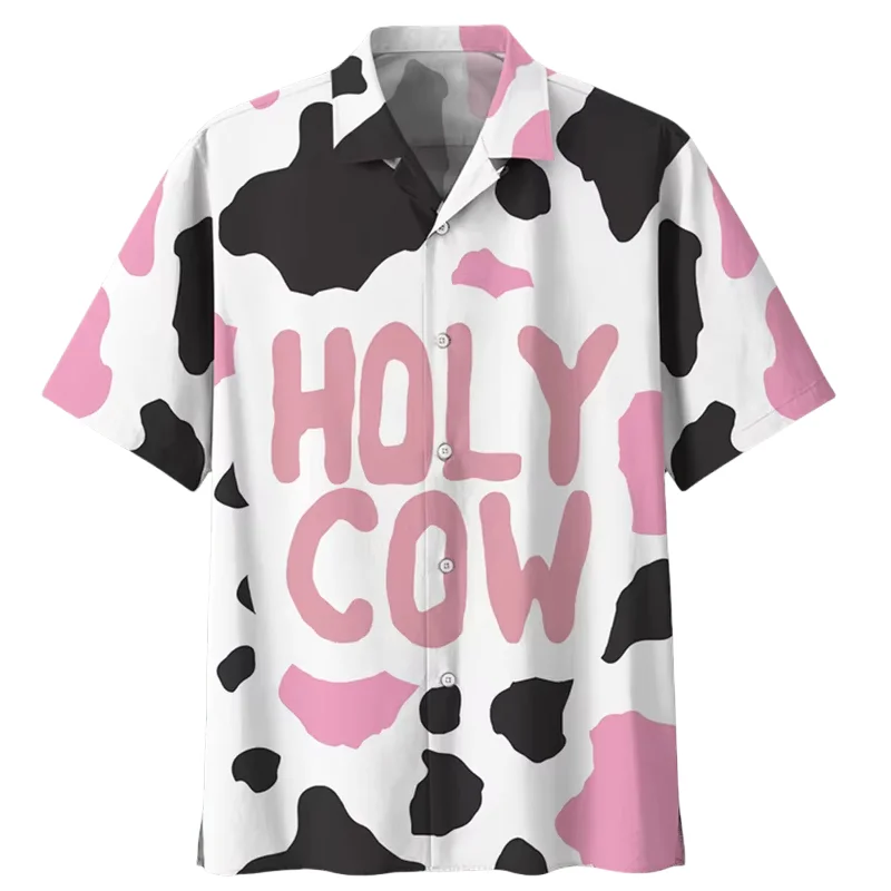 Cartoon Cow Print Shirts for Children Hawaiian Beach Shirt Lapel Short Sleeve Summer Streetwear Button Blouses for Girls Tops