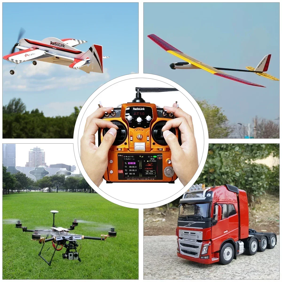 Radiolink AT10II 2,4 Ghz 12 canales RC transmisor y receptor R12DS AT10 II PRM-01 retorno de voltaje para RC Drone avión Quad