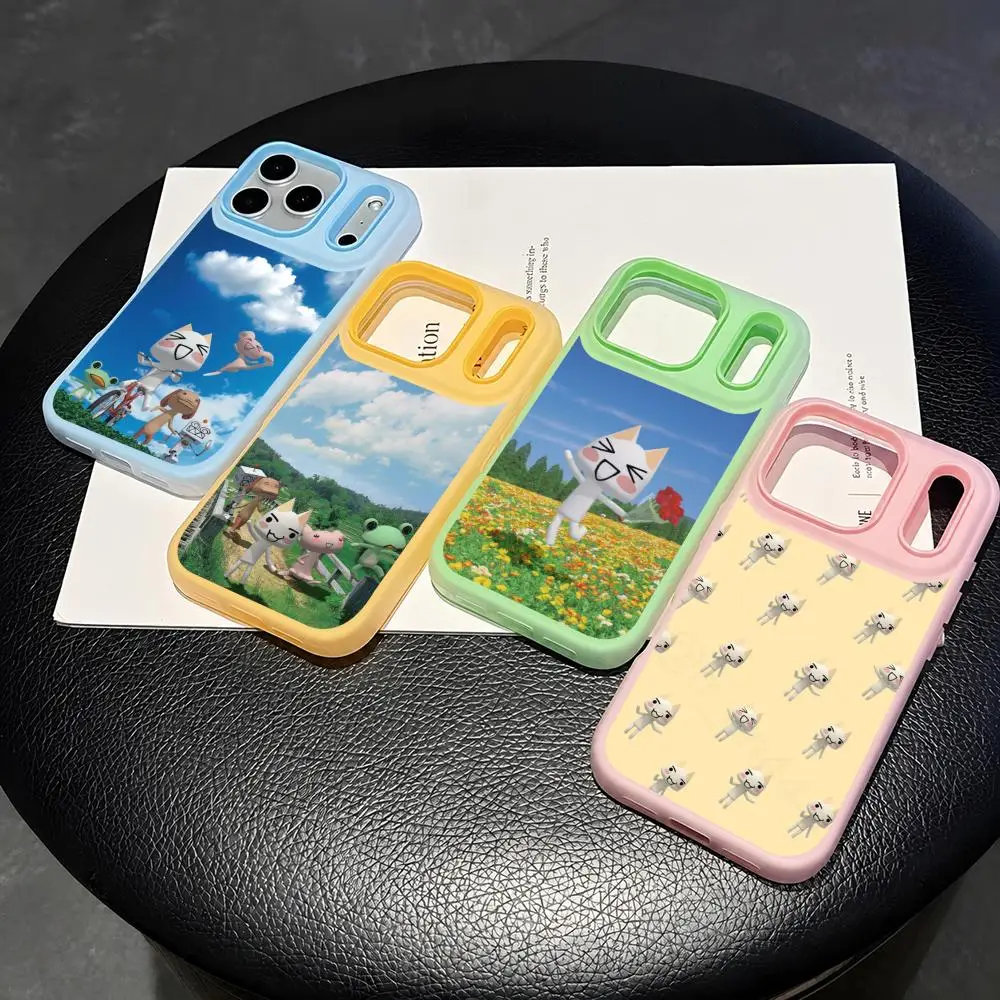 Cute Toro Inoue Cat Phone Case 2-in-1 Detachable Clear with Card Holder for iPhone 12-17 Soft Multi-Color