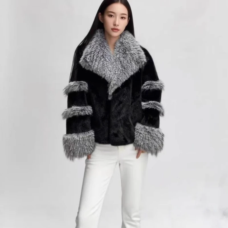 

Luxury High-quality Fur Coat Lapel Women's Winter Warm Faux Fur Fluffy Jacket Soft Fluffy Fur Coats Lapel Long Sleeves Top Trend