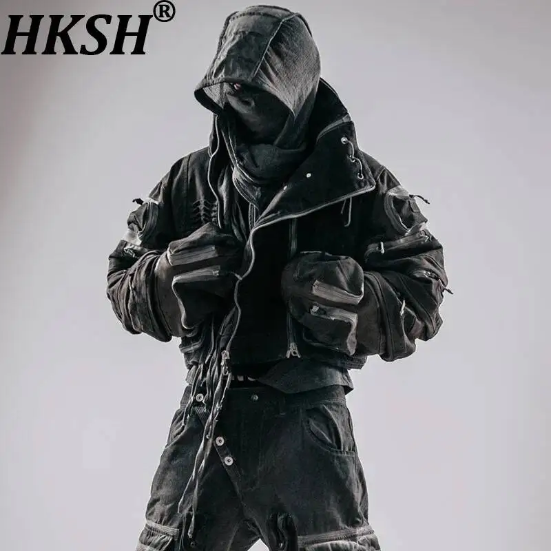 HKSH Autumn New Men's Tide Dark Punk Vintage Fashion Coats Dirty Washed Waste Land Multi-Pocket Jacket Chic Ins Y2K Vibe HK26127