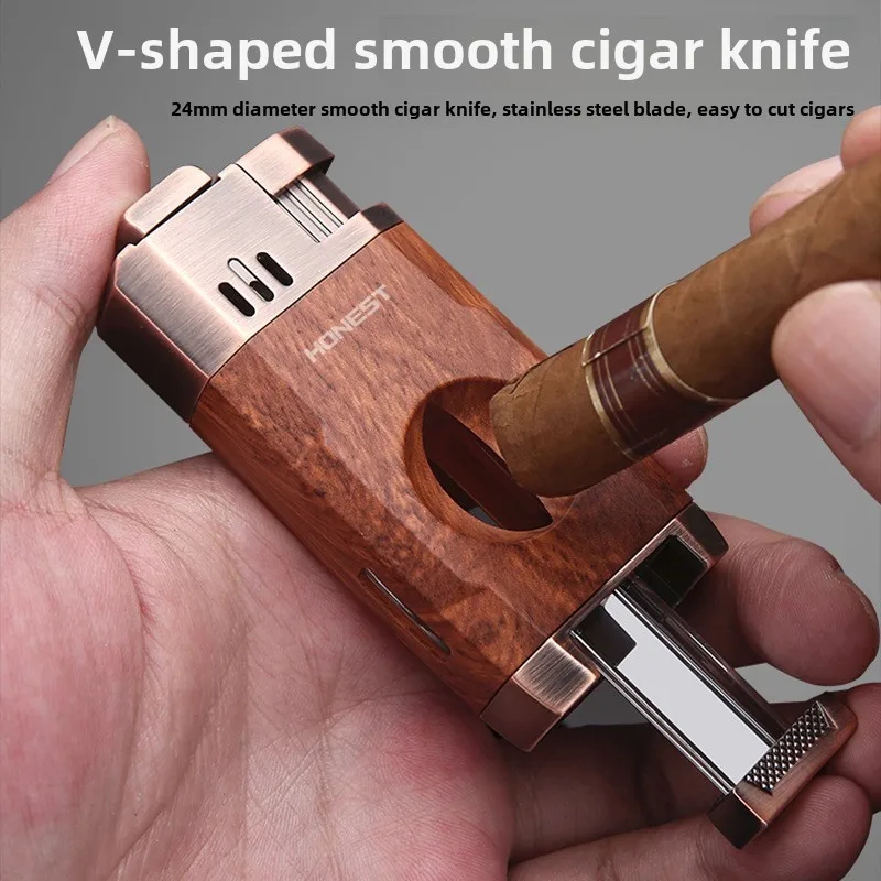 HONEST Windproof Double Jet Flame Butane Cigar Lighter with Cutter, Refillable Durable Torch for Outdoor Cigars & Pipe Lighting - Image 2