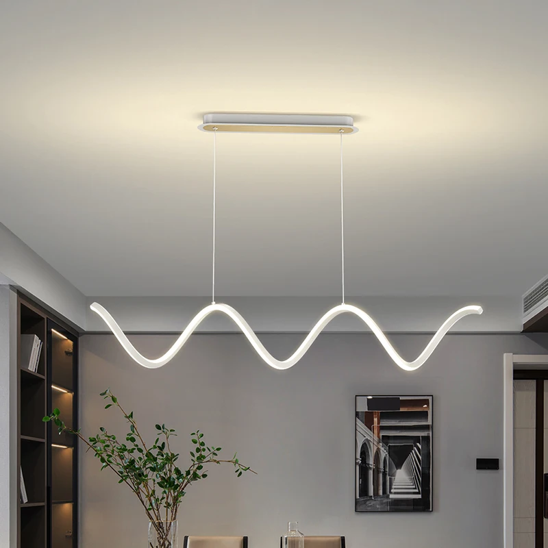 

Dimmable Tricolor Light Modern Art Wavy Line Living Room Pendant Lamp Dining Room Kitchen Office Mall Bar Apartment Chandelier