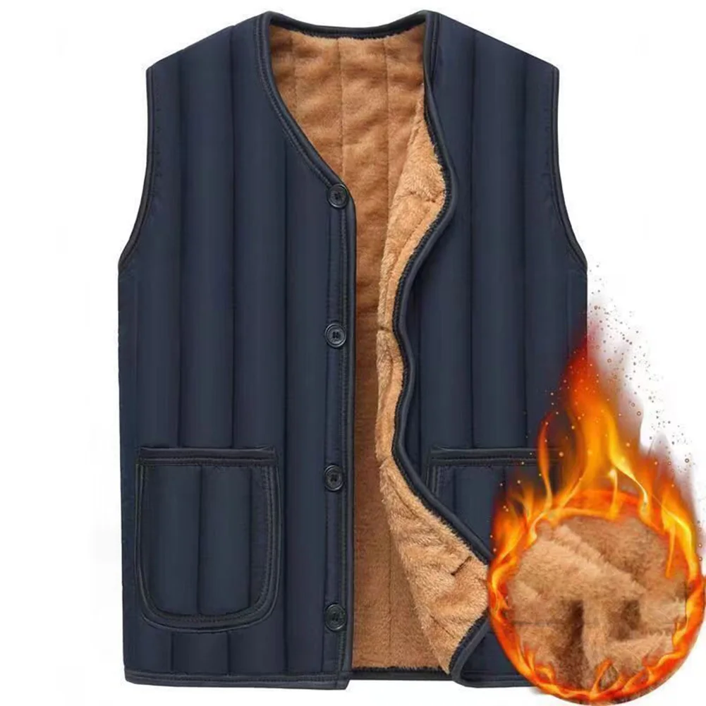 Men Thickened Fleece Plush Vest Warm Sleeveless Jacket Winter Anti Cold Inner Wear Casual Solid Color Waistcoat For Daily Use
