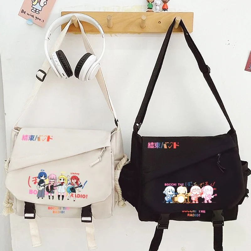 Bocchi The Rock Anime Messenger Crossbody Bags for School Girls, Black White, Student Kids and Teens, Initiated Bags for Boys