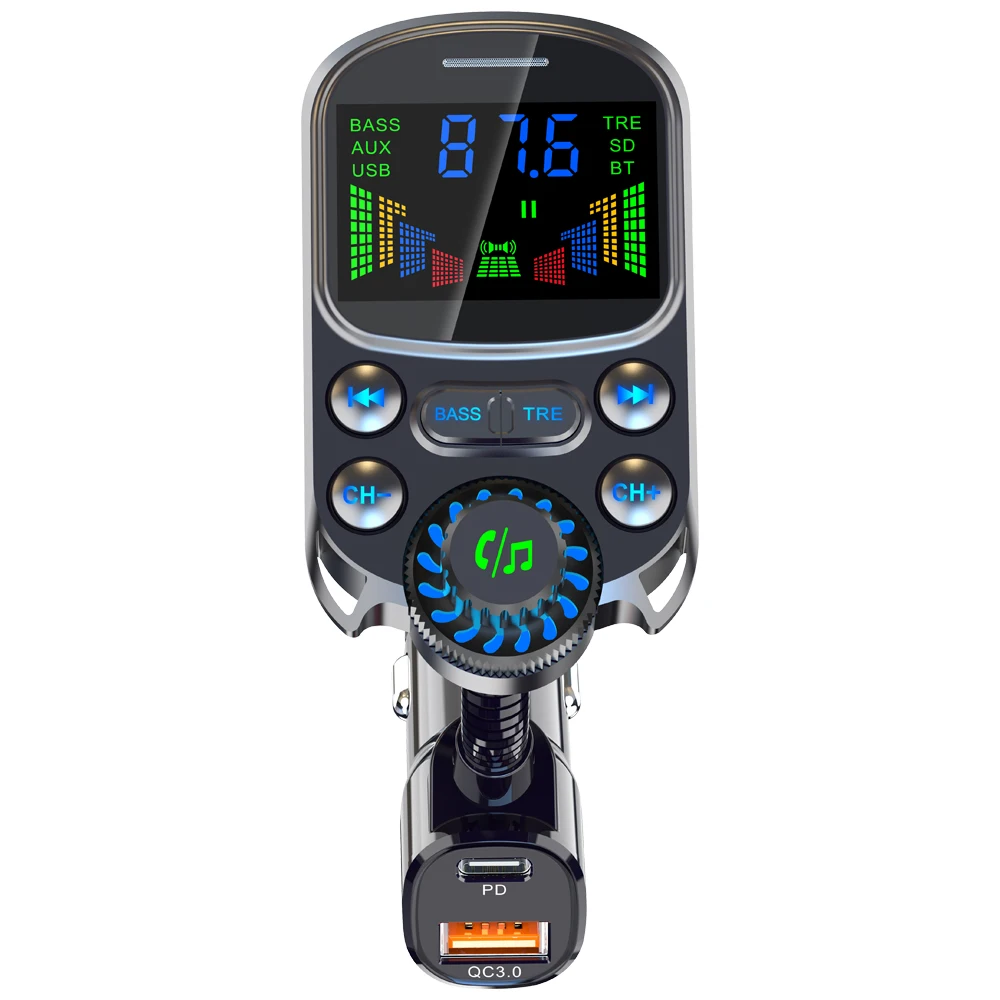 Car Mp3 Player Cigarette Lighter Bluetooth-Compatible Hands-Free PD Quick Fast Charger Fm Transmitter Car Multimedia
