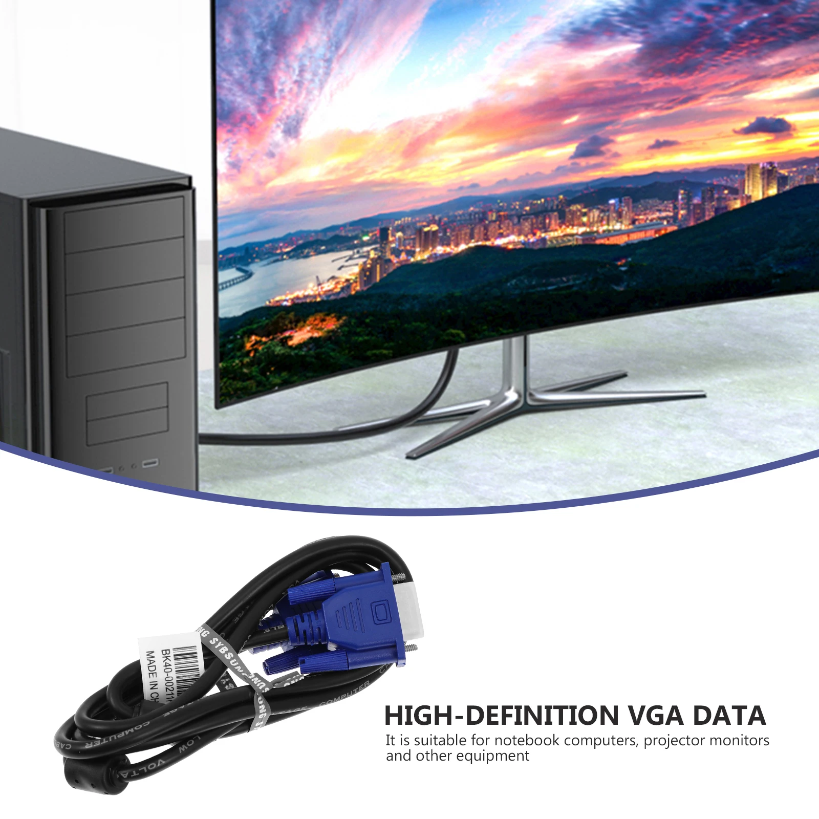 

2pcs Data Black Extension Blue Interface 1.5M Durable For Pc Computer Laptop Monitor Projector Vga To Vga Cable Copper Wire