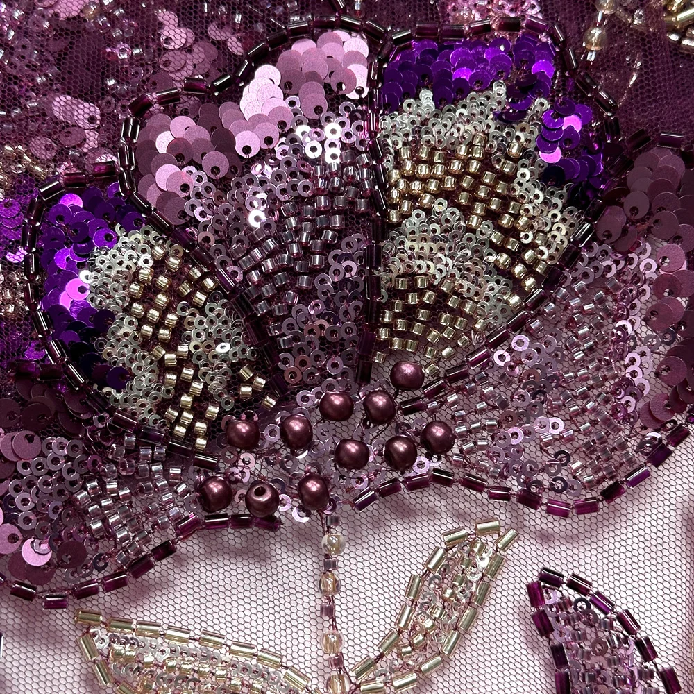 African Tulle Lace Fabric 2025 high quality Nigerian heavy handmade sequined beaded embroidered fabric bridal party dress