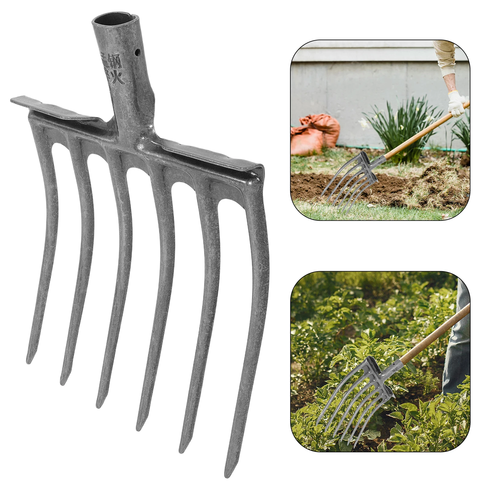 

1pc Steel Agricultural Head Durable Soil Loosening Plowing Tool For Farm Gardening Horse Manure Rake Pitch Fork Bedding Rake