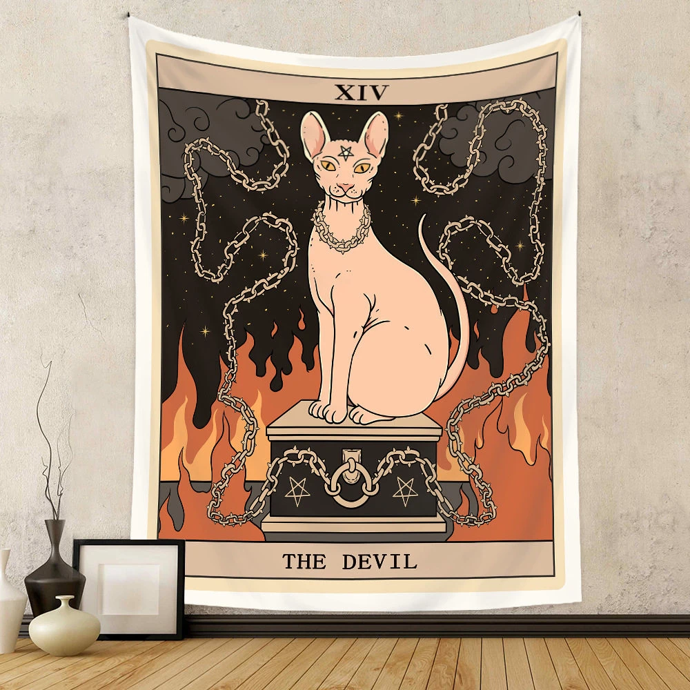 VIKAMA Mystic Cat Tarot Tapestry Wall Hanging, 6 Assorted Designs, Wall Art Decor for Bedroom Living Room