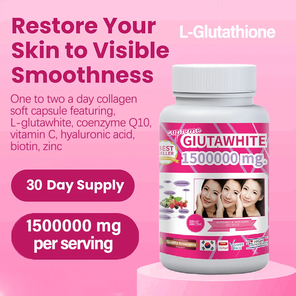 GLUTA WHITE 1500000MG Glutathione Skin Whitening Supplement, Anti Aging, Dark Spots, Melasma & Acne Scar Remover, 30 Softgel