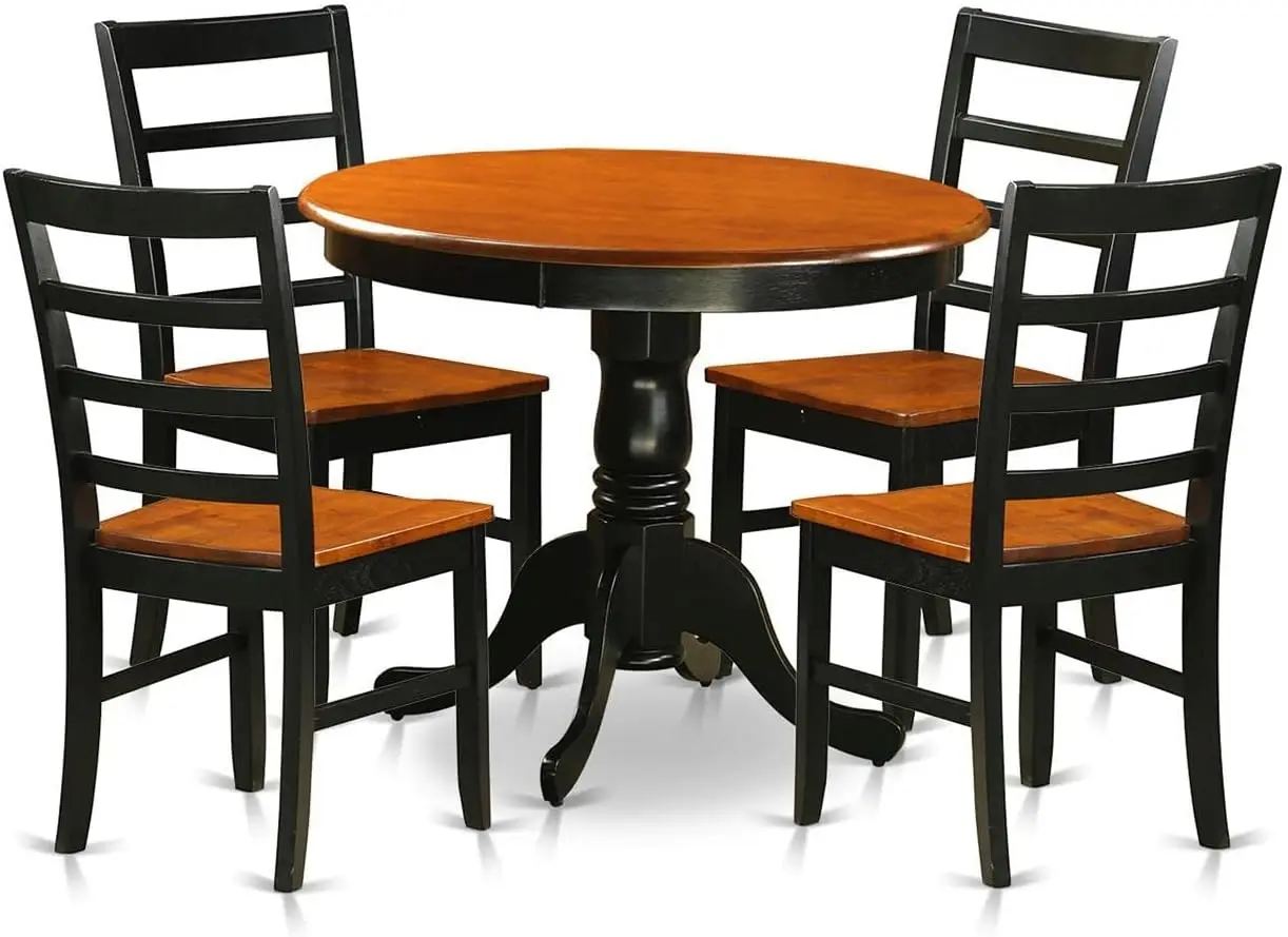 

ANPF5-BLK-W 5 Piece Dining Room Table Set Includes a Round Kitchen Table with Pedestal and 4 Dining Chairs