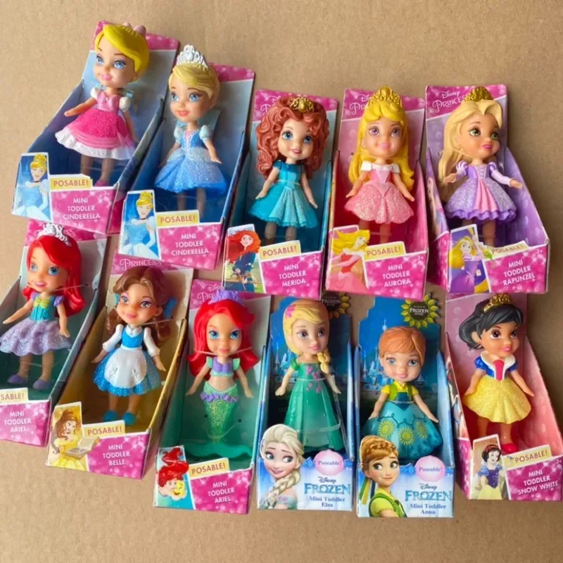 Disney Princess Elsa Rapunzel Anna Tiana Mulan Belle Moana Snow Mini Dolls Cartoon Fairy Tale Princess Action Figures Kids Gifts