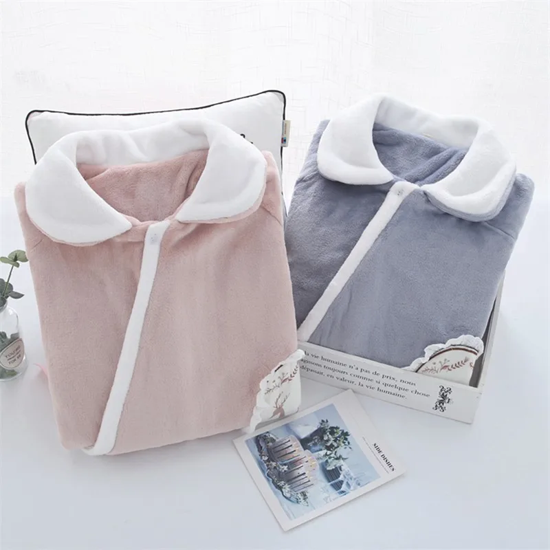 Winter Flannel Maternity Pajamas Breastfeeding Pregnant Women Nursing Nightwear Set Top Pants Pregnancy Sleepwear Nightgown