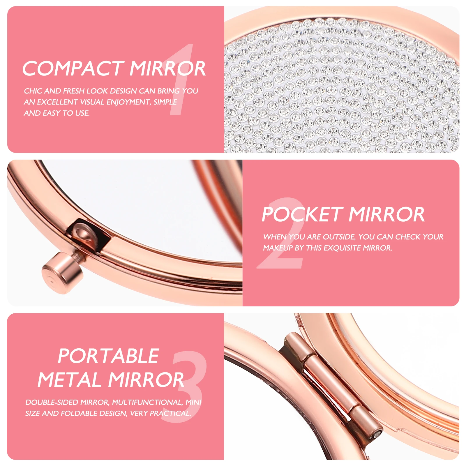 

Compact Mirror Rhinestone Decorative Shiny Double Side Portable Makeup Mirror for Women Handbag Travel Outdoor Use