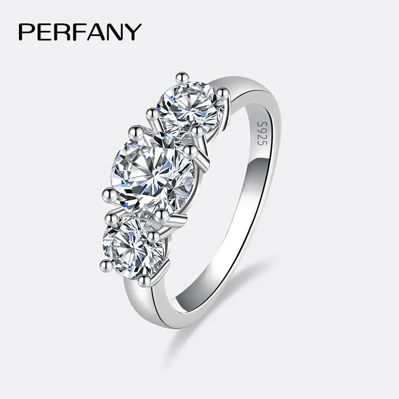 PERFANY 2/4CT Moissanite Ring for Women S925 Pure Silver Three Laboratory GRA Certified Diamonds Luxury Wedding Jewelry