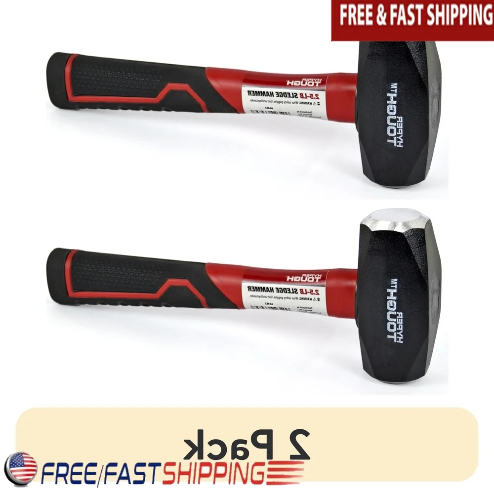 

5 lb Sledge Hammer 2 Pack Fiberglass Handle Durable Heavy Duty Shock Absorbing Non Slip Grip Precision Forged Carbon Steel Tools