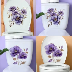 Purple Flowers Decorative WC Toilet Cover Wall Sticker For Toilet Decoration Bathroom Decoration Adhesive Wallpaper Wall Decor