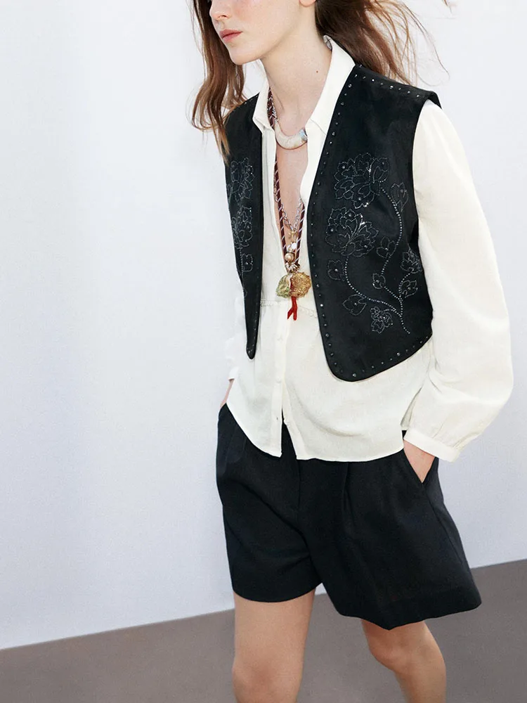 

Spring New Arrival Women's Versatile iny Embellied Faux Velvet Vest 638043 800 Faionable Commute Sle 00% Other Mate...