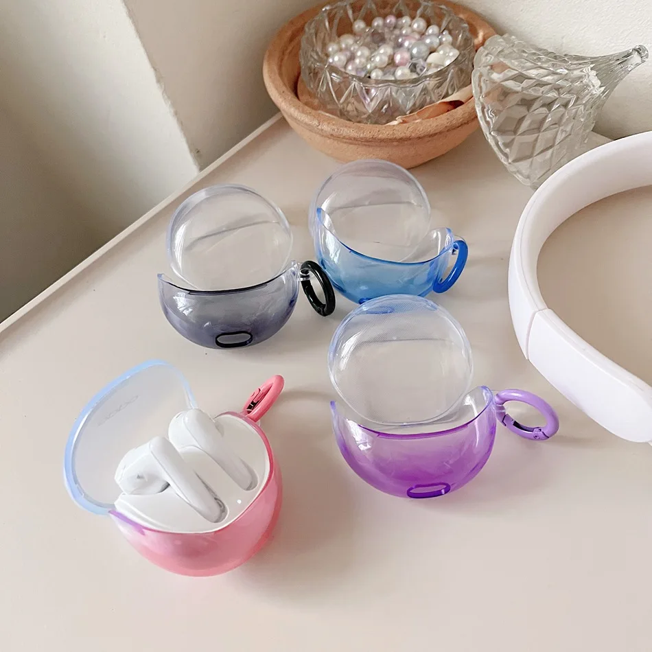 Sarung ponsel untuk OPPO Enco R2, penutup Earphone TPU silikon Bluetooth detak jantung warna-warni gradien transparan untuk OPPO Enco r2
