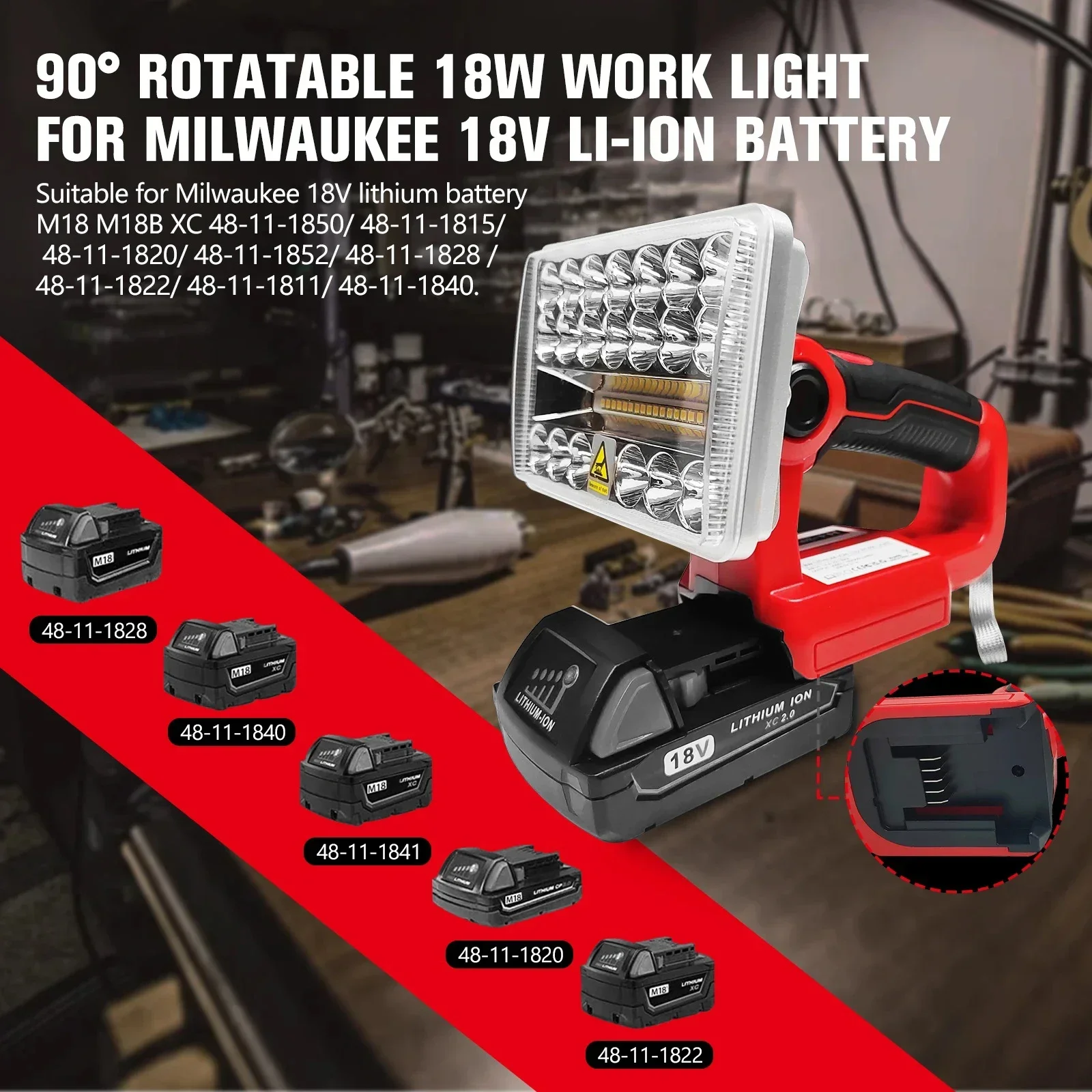 Portable LED Lamp for Milwaukee M18 Tools Li-Ion Battery 18W With USB Indoor Outdoors Work Light High Quality Flashlight