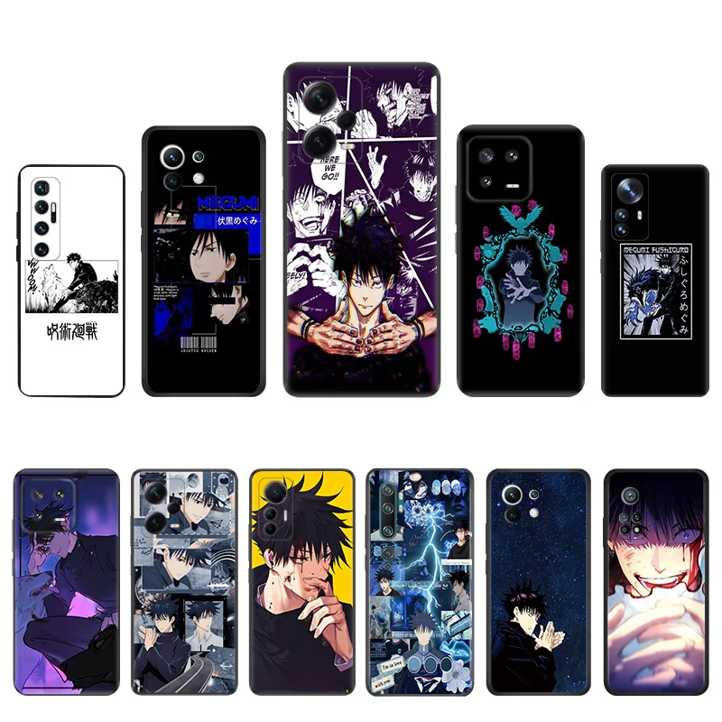 Matte Phone Case for Redmi Note13 Pro 5G Note 12 12c 13c Xiaomi 12X 12T 13 Lite Jujutsu Kaisen Fushiguro Megumi Black Soft Cover