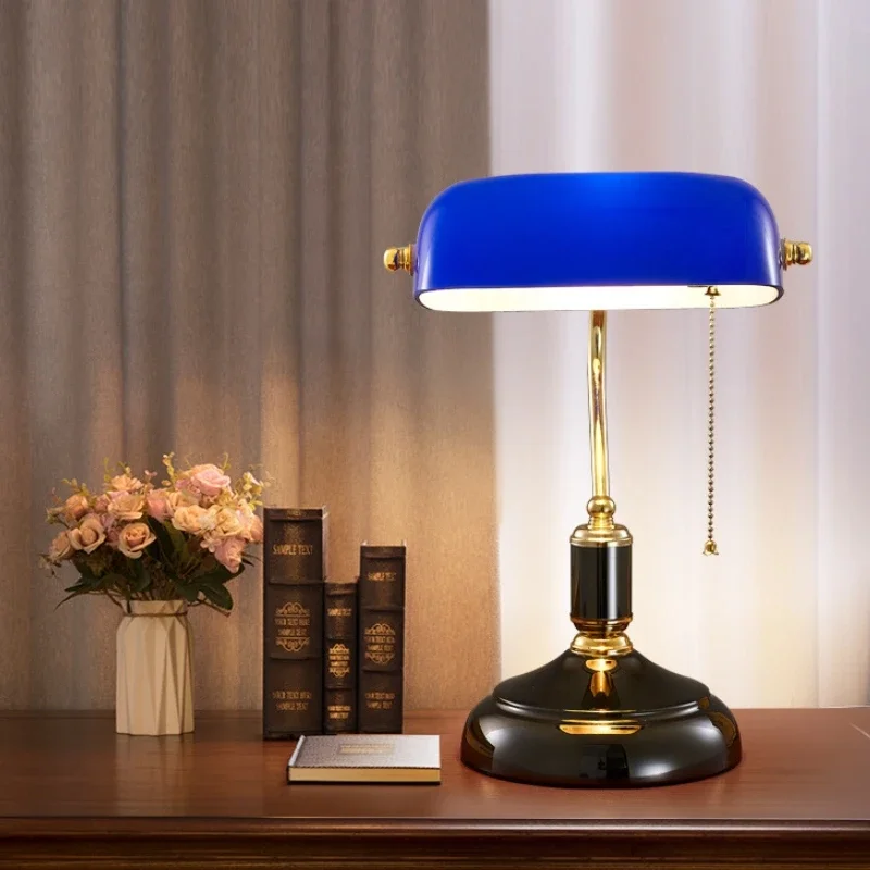 Mid century Green table lamp Classical E27 with switch bankers lamp for bedroom office study home eye care reading lights