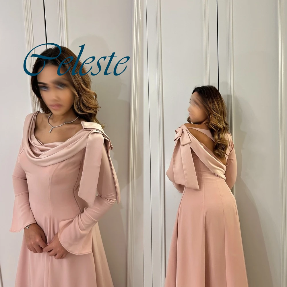 فستان سهرة مخصص بطول الكاحل من الساتان وأكمام مضيئة كلاسيكي للمناسبات الخاصة بمزاج فيستدو دي فيستا