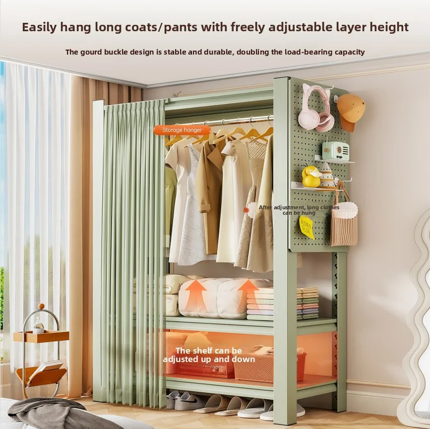 Open Steel Multi-Layer Adjustable Removable Floor-to-Floor Wardrobe Bedroom Wardrobe Hanger Home Rental Locker