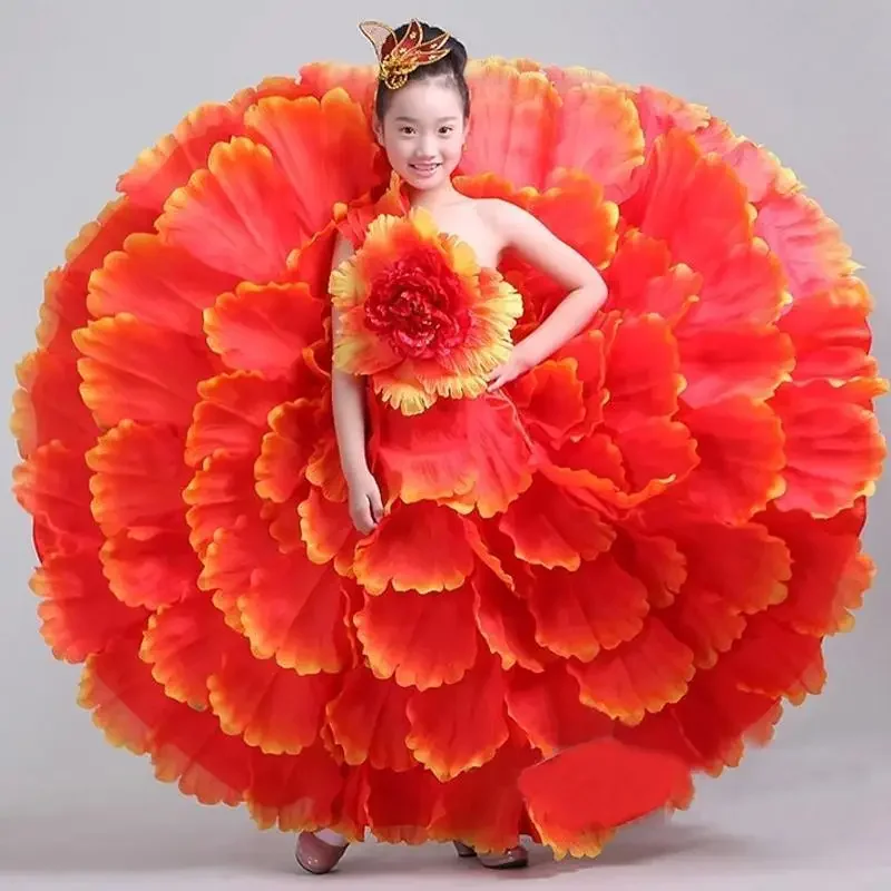 Classical Dance Costume opening dance women children with a large swing dress blooming flowers lotus peonies hanfu dance dress