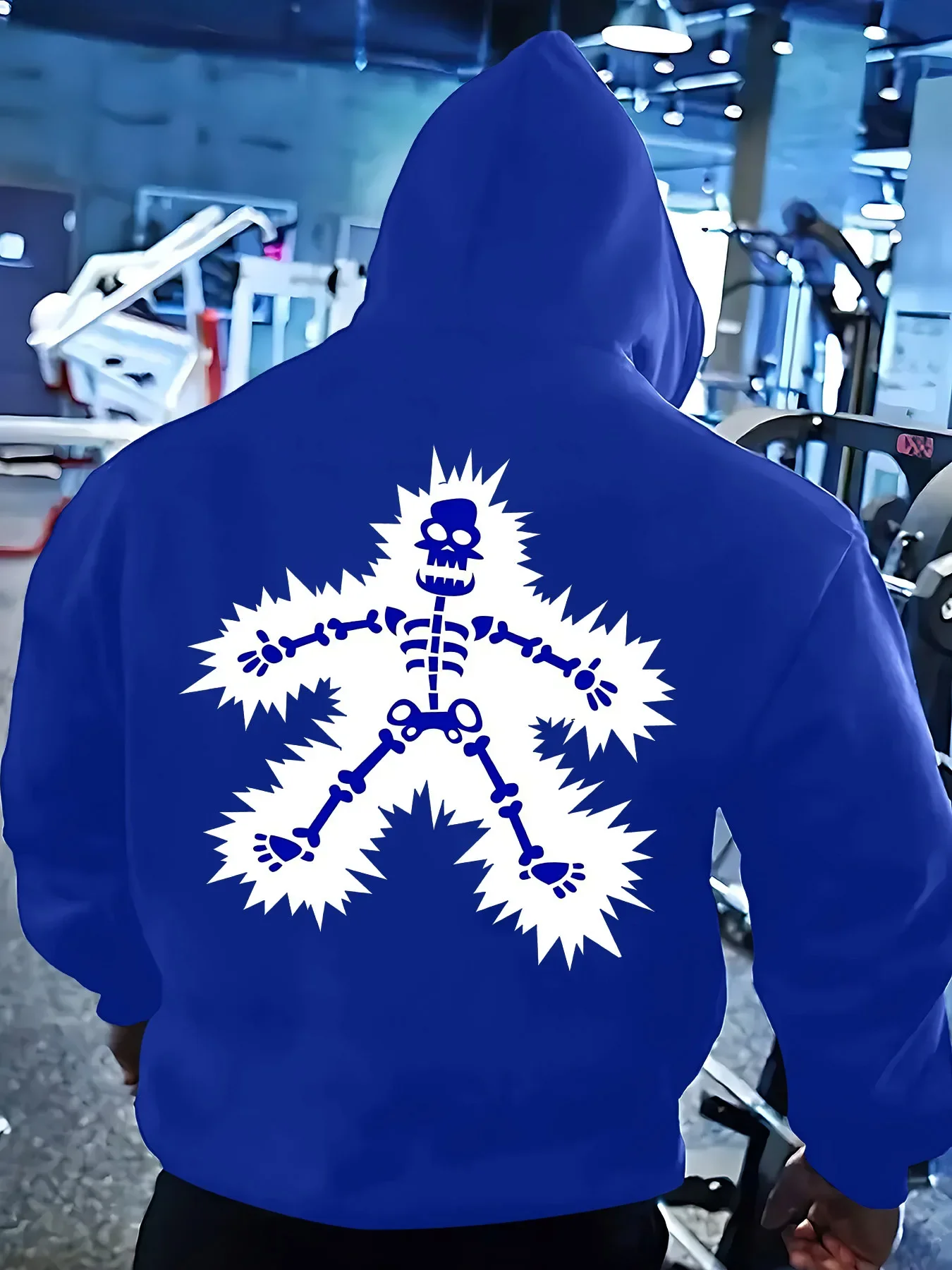 Explosion Effect Skeleton Graphic Hoodie Punk Street Style Back Print Pullover Sweatshirt Loose Fit Unisex Autumn Winter Fleece