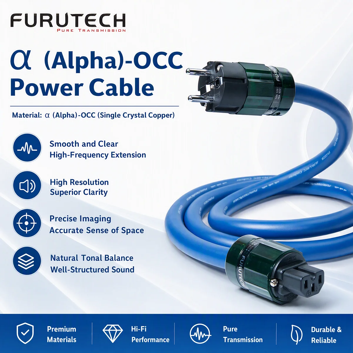 Furutech FP‑3TS20 OCC   Hi‑Fi Power Cord Assembled With FI‑28R Plug US EU Plug Power Cable for  CD Player DAC Audio Devices