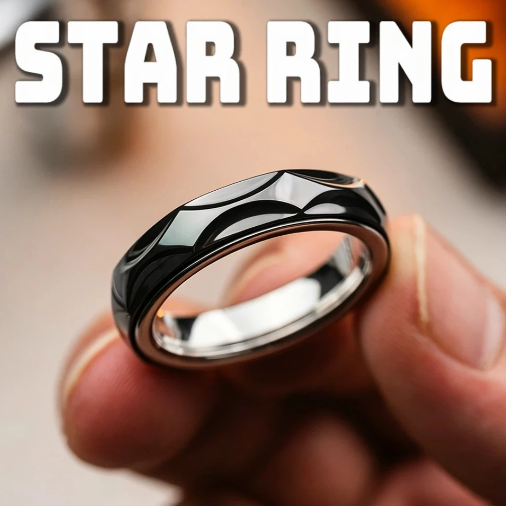 01EDC STAR RING Fidget Ring Spinner Zirconium Stainless Steel Mechanical Fidget Toys For Adults Anxiety Relief Gadgets