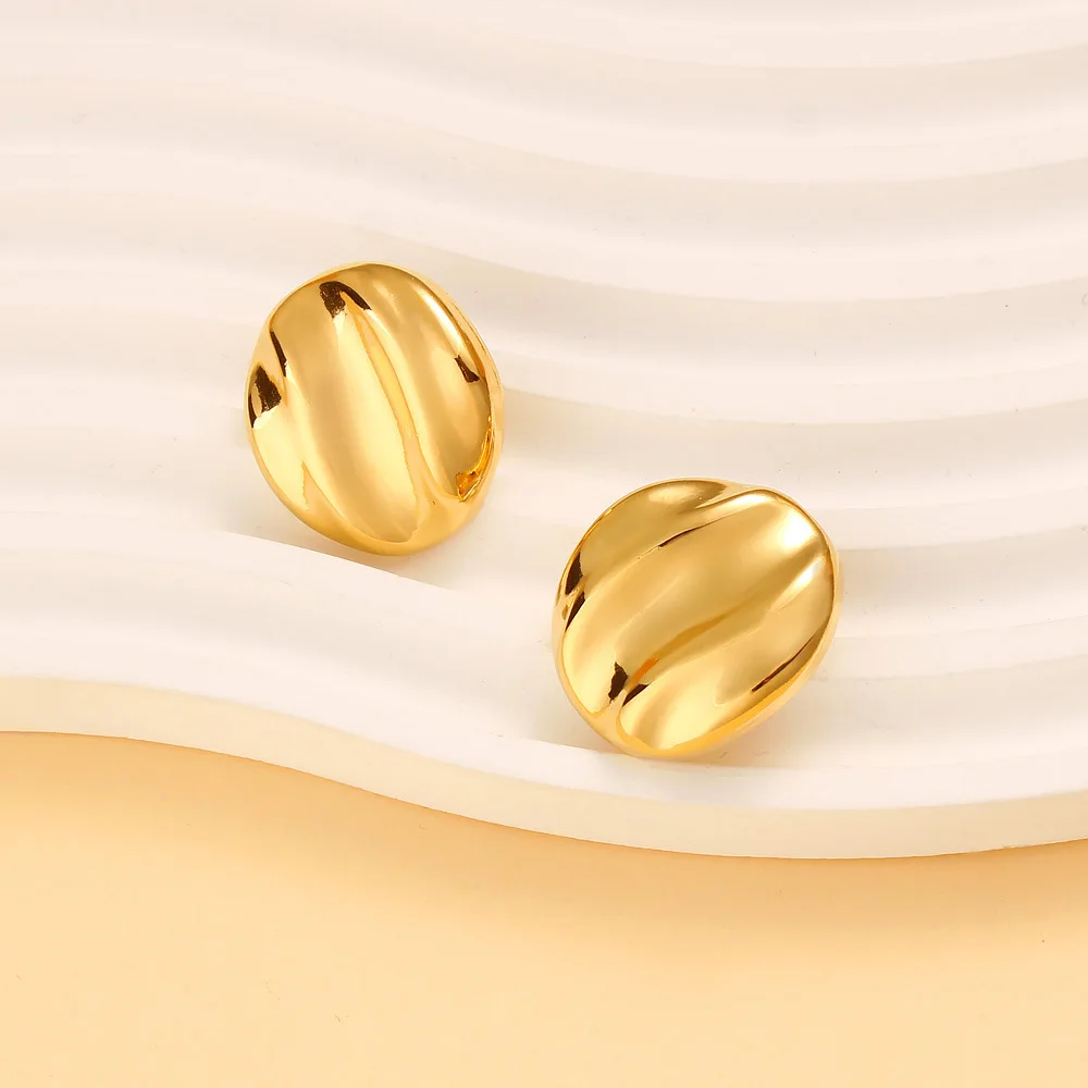 

DIY accessories Retro literary temperament earrings stainless steel pleated glossy earrings fashionable versatile 18K gold earri
