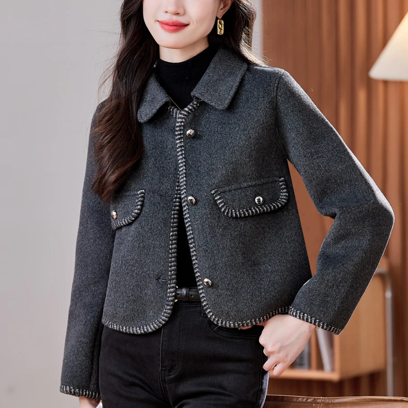 2025 New Double-Sided Fleece Coat Women's Short Model Shows Woolen Fashion Slim Jacket Autumn Winter Jackets