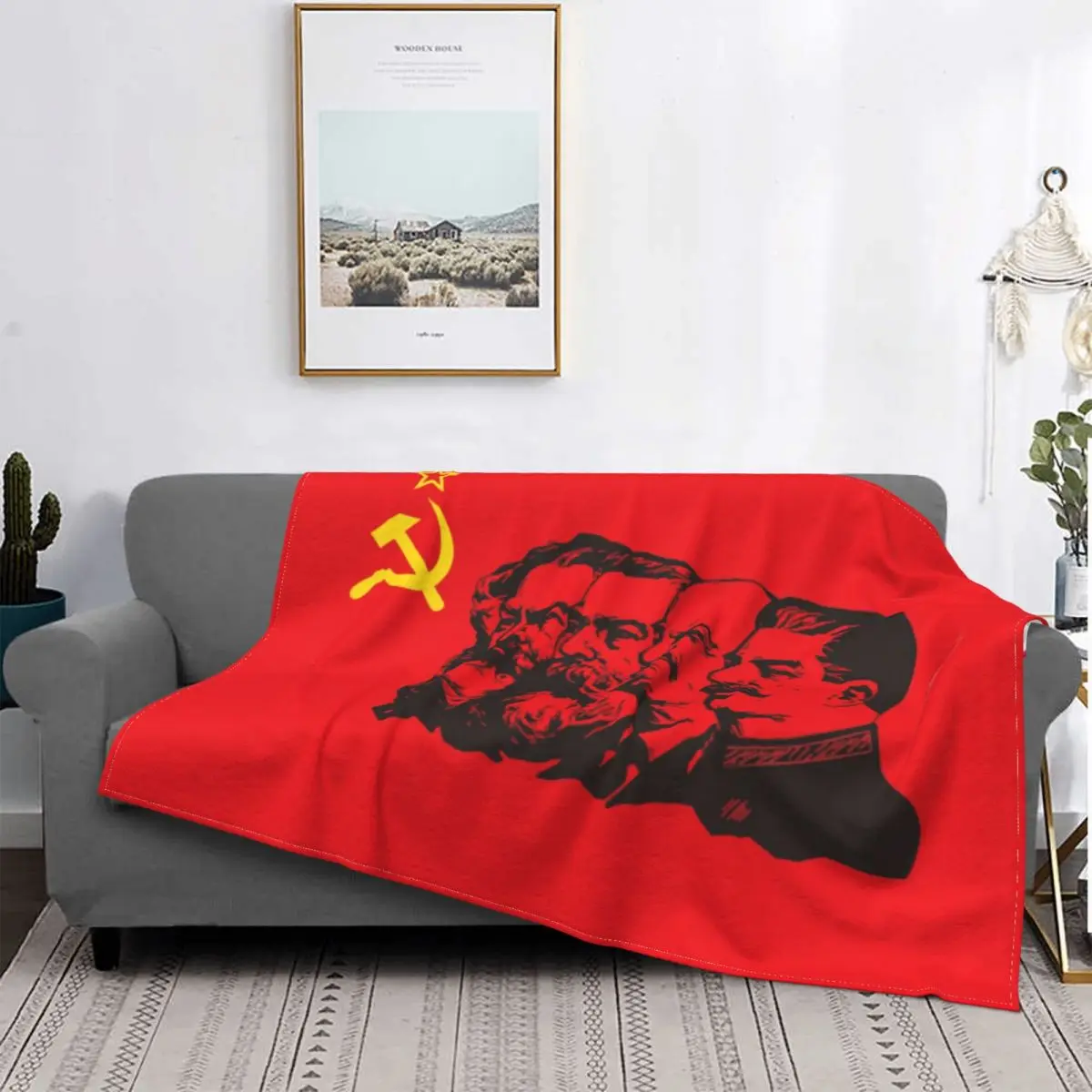 

Communist Flag Marx Engels Lenin And Stalin Blanket Flannel CCCP USSR Communism Throw Blankets for Sofa Car Bedding Bedspread