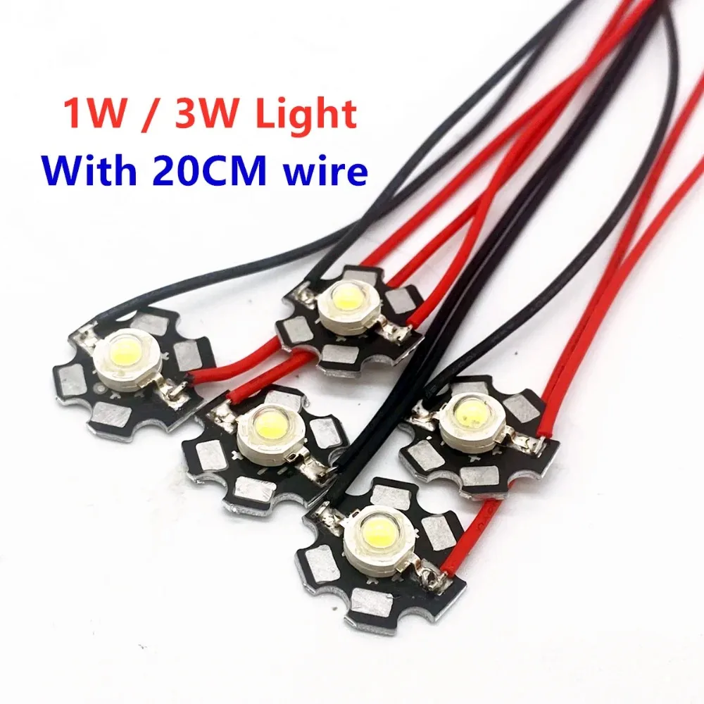 

10Pcs 1W high power LED lamp bead 3W with board with line 20mm bright flashlight headlight wicks light source accessories