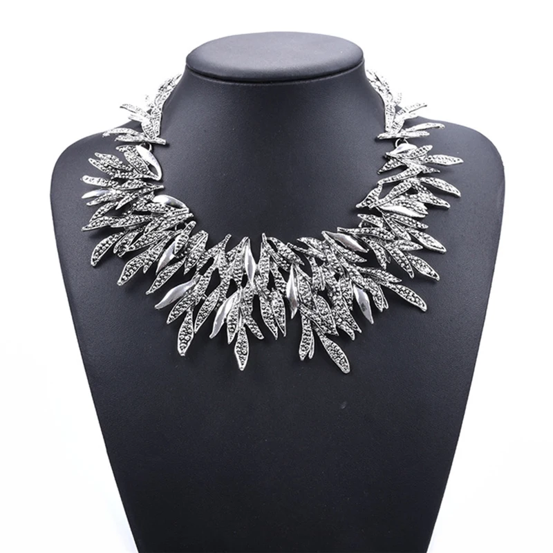 

Costume Jewelry Punk Accessories Vintage Neck Collar Black Silver Color Heavy Metal Leaf Branch Chunky Choker Necklace for Women