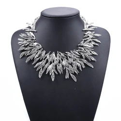 Costume Jewelry Punk Accessories Vintage Neck Collar Black Silver Color Heavy Metal Leaf Branch Chunky Choker Necklace for Women