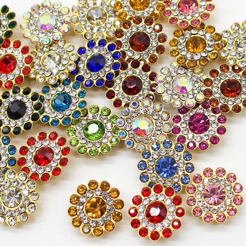 8mm-12mm Sunflower Sewing Claws Rhinestone Crystal Glass Beads Buttons Mixed Color Stones Sewn on Rhinestones for Clothes Sewing