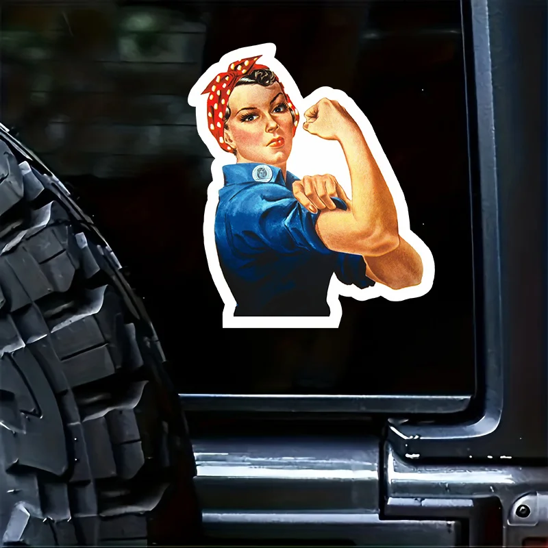 American Woman Riveter Creative Vinyl Waterproof Car Stickers Auto Decals for Window Bumper Rosie The Riveter Moto Decoration