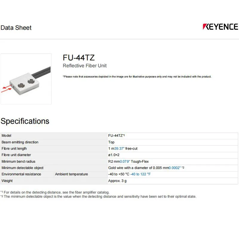 FU-44TZ KEYENCE أصغر مستشعر الألياف الضوئية العاكس بنصف الانحناء