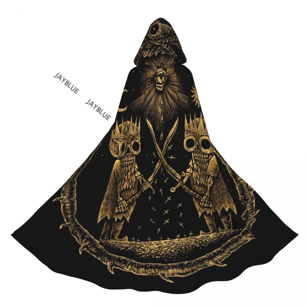 Long Cape Cloak Sun Moon Stars And Crosses With Kings Warring Sword Hooded Cloak Coat Autumn Hoodies