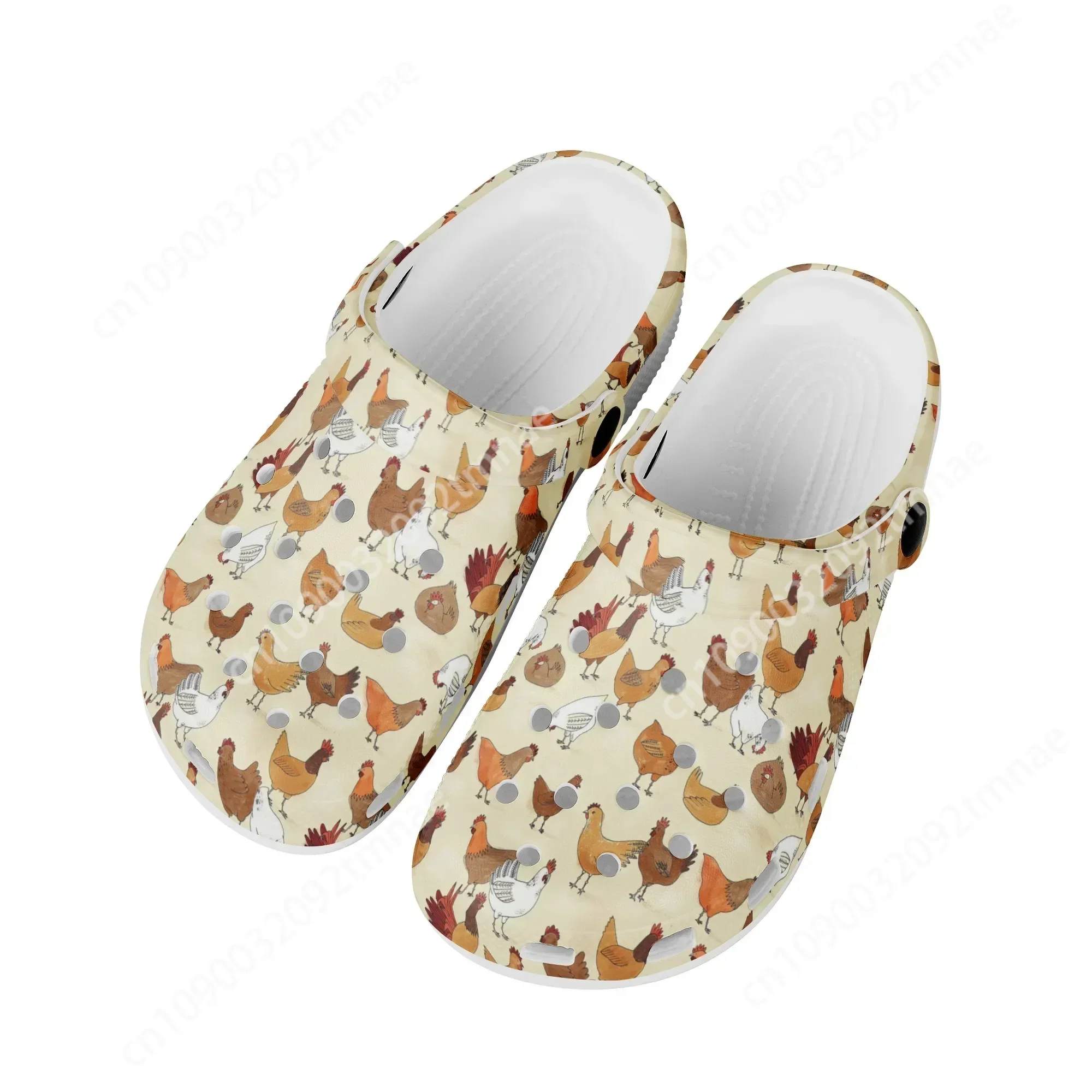 Cartoon Rooster Print Unisex Hole Slippers Clogs Comfortable Beach Adult Indoor Garden Shoes Slides Chaussure Femme Gift Custom