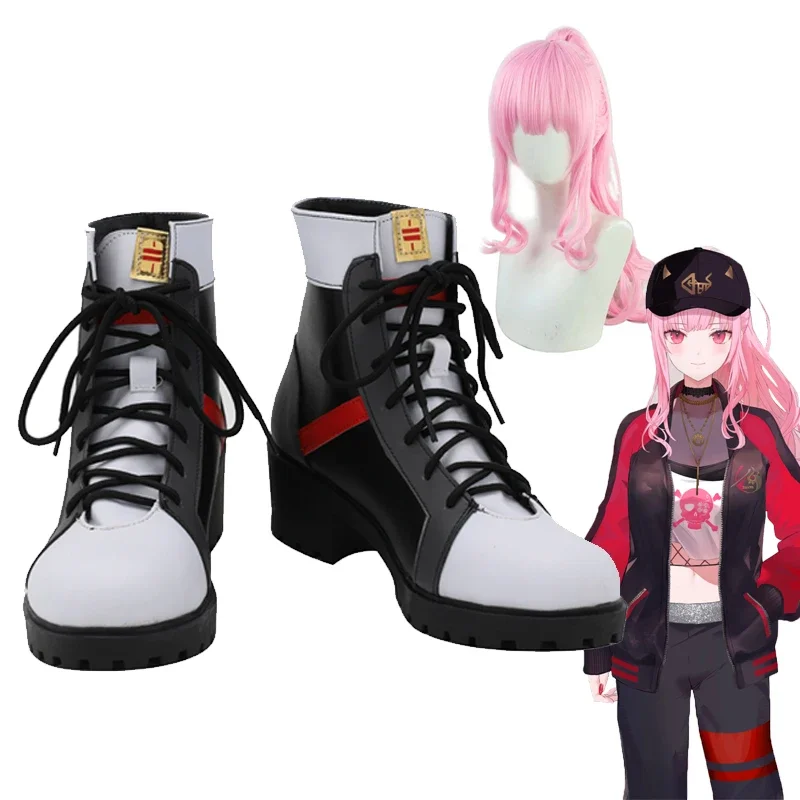 

VTuber Hololive Mori Calliope Anime Cosplay Boots Shoes Mori Calliope Cosplay Pink Long Curly Synthetic Wig Hair Party Props