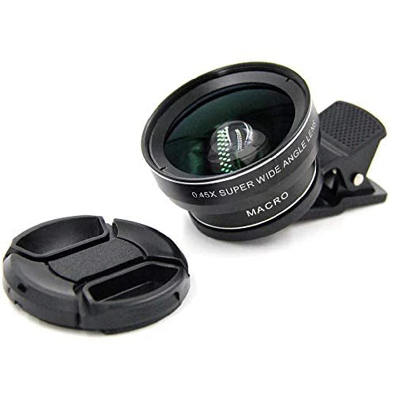 2Pcs Fish Eye Phone Lens, 0.45X Phone With HD Camera Lens Macro Clip Lens Wide Angle Lens Lens For Mobile Phone Camera-A74Z